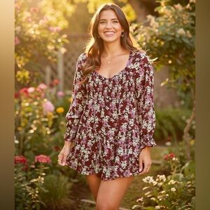 Smocked Floral Ruffle Hem Dress – Fall Boho Style